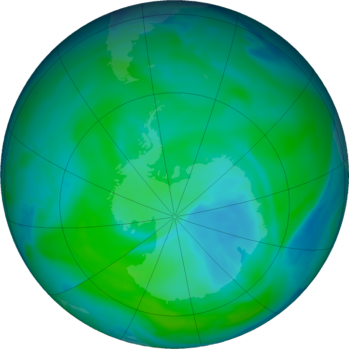 Antarctic ozone map for 07 January 2024
